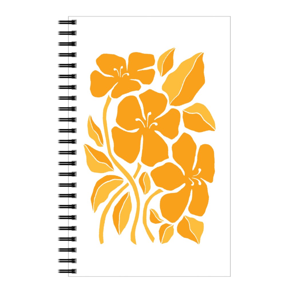 Minimalist Block Hibiscus Floral - Yellow Notebook, 5x8, Orange