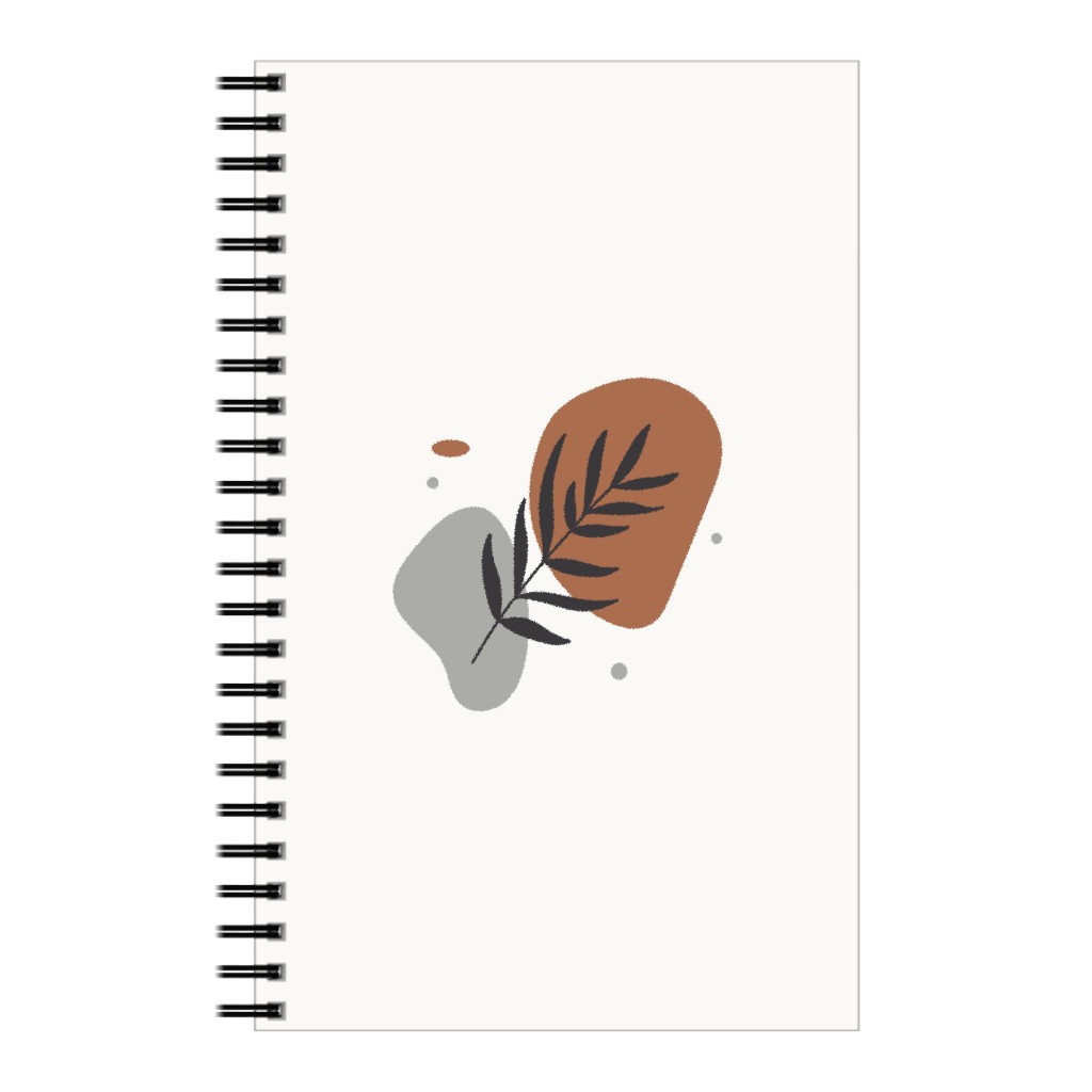 Shapes and Fern Leaf Notebook, 5x8, Brown, Silver Lining