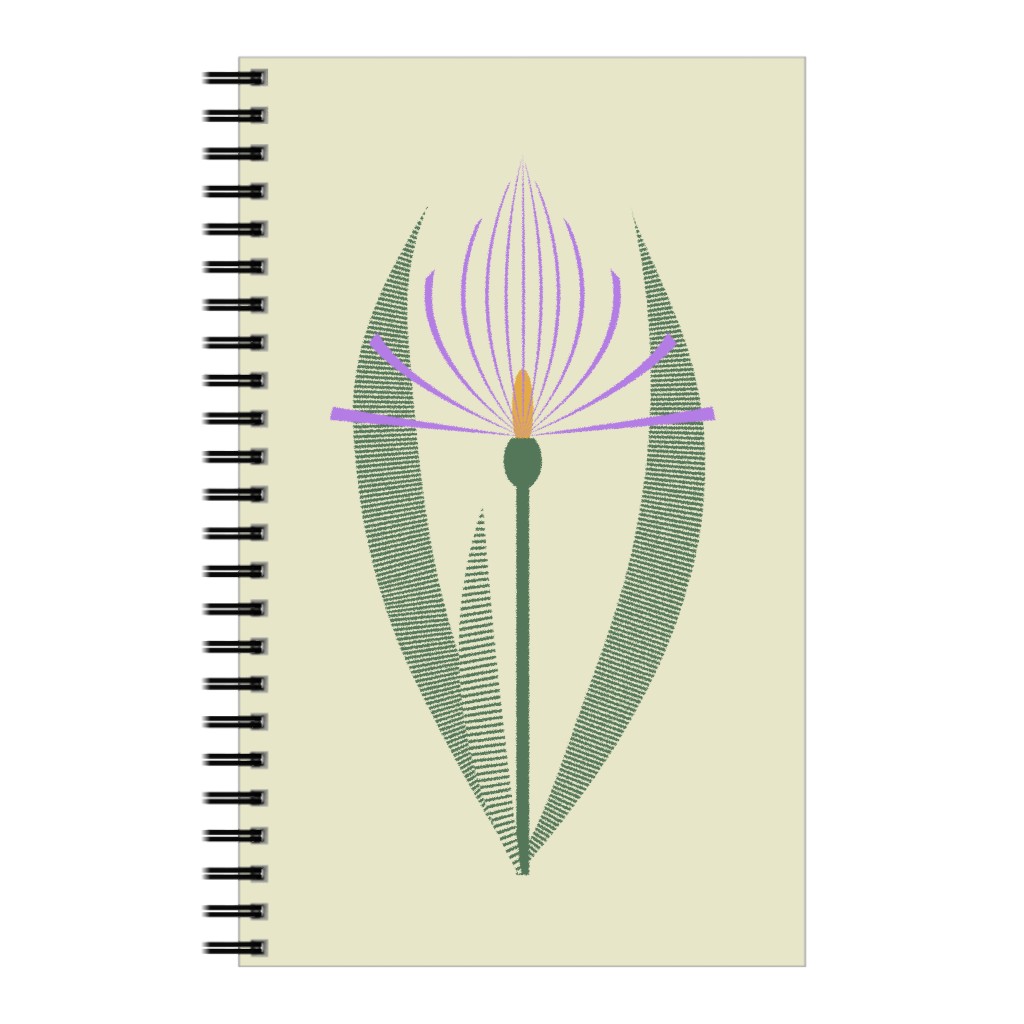 Abstract Lily Flower - Purple on Beige Notebook, 5x8, Purple