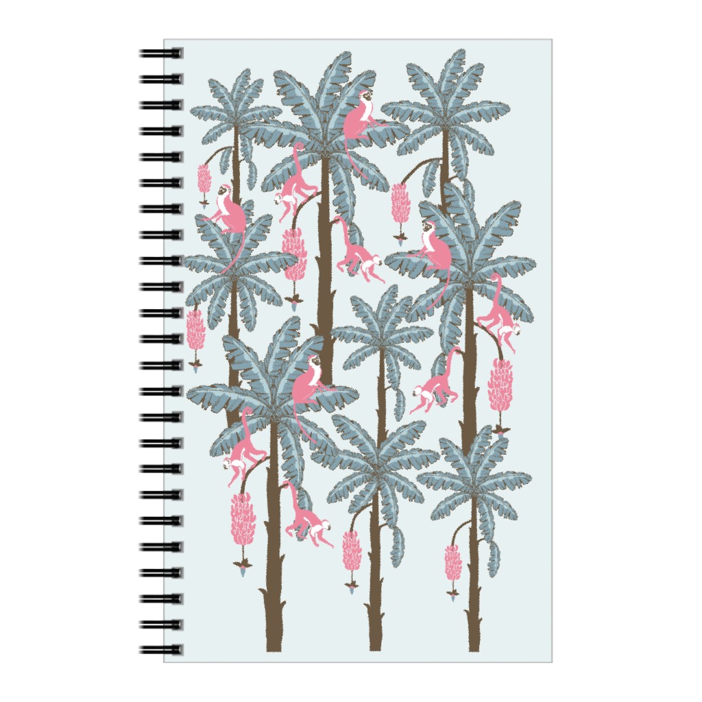 Monkey and Banana Trees - Blue and Pink Notebook, 5x8, Blue