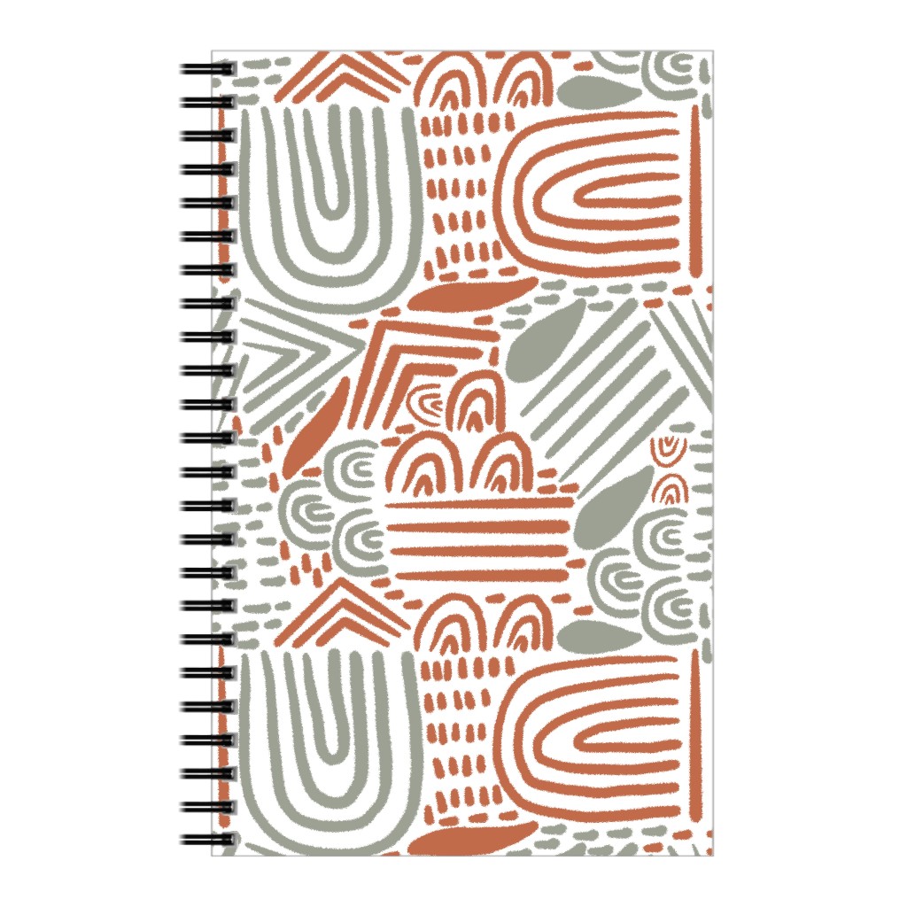 Modern Boho Abstract Shapes - Gray and Terracotta Notebook, 5x8, Orange, Orange