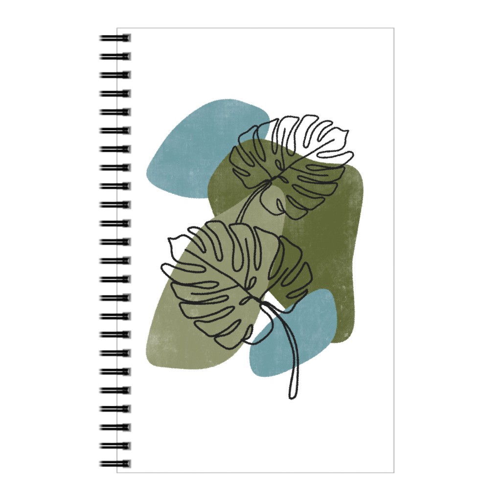 Abstract Monstera Leaves - Green and Blue Notebook, 5x8, Green