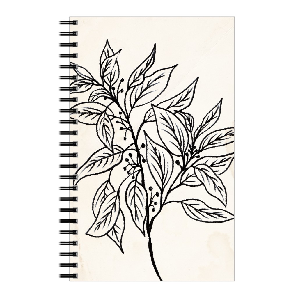 Vintage Branch With Leaves Sketch - Beige and Black Notebook, 5x8, Beige