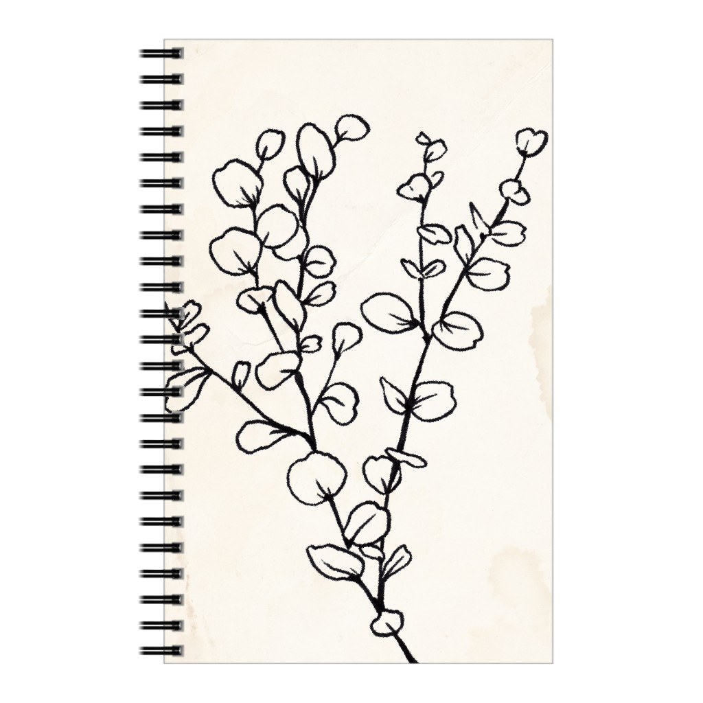 Vintage Eucalyptus Sketch - Beige and Black Notebook, 5x8, Beige