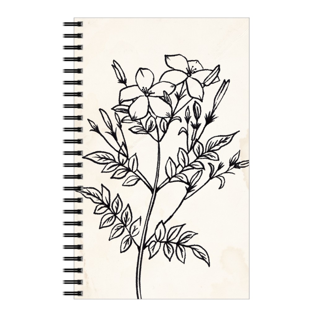 Vintage Jasmine Sketch - Beige and Black Notebook, 5x8, Beige