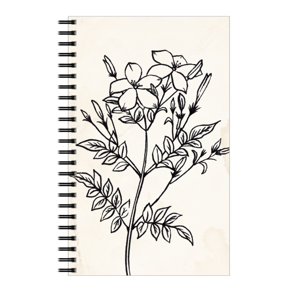 Vintage Jasmine Sketch - Beige and Black Notebook, 5x8, Beige