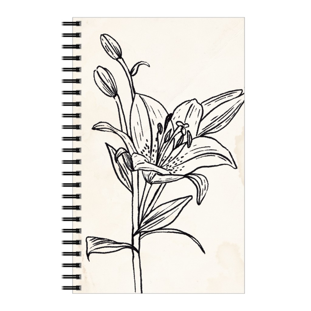 Vintage Lily Sketch - Beige and Black Notebook, 5x8, Beige