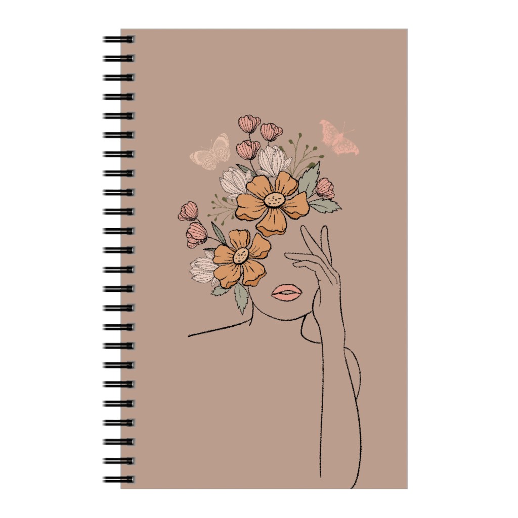 Line Art Botanical Sketch - Neutral Notebook, 5x8, Beige