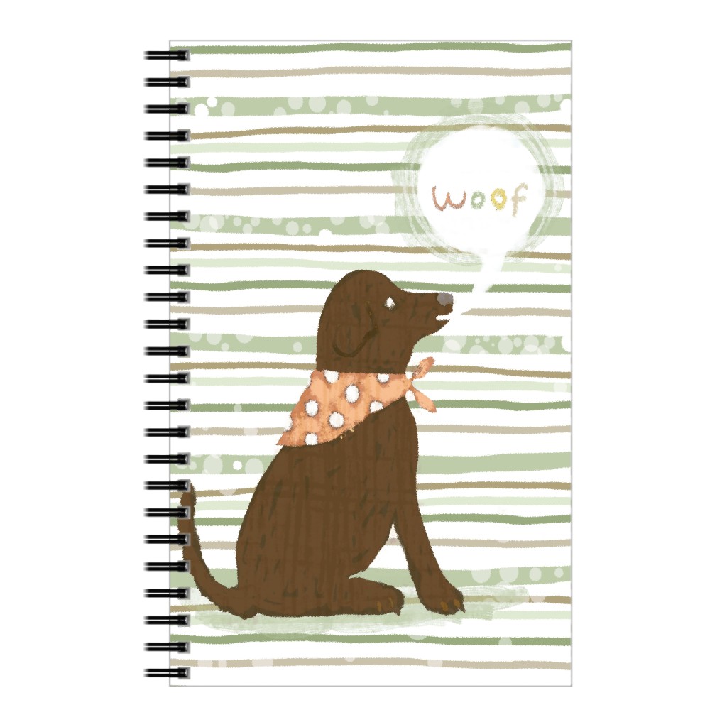 Woof, Dog - Brown and Green Notebook, 5x8, Green, Classic Green