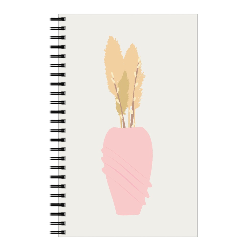 Minamalist Pampas and Willow - Pink and Beige Notebook, 5x8, Pink