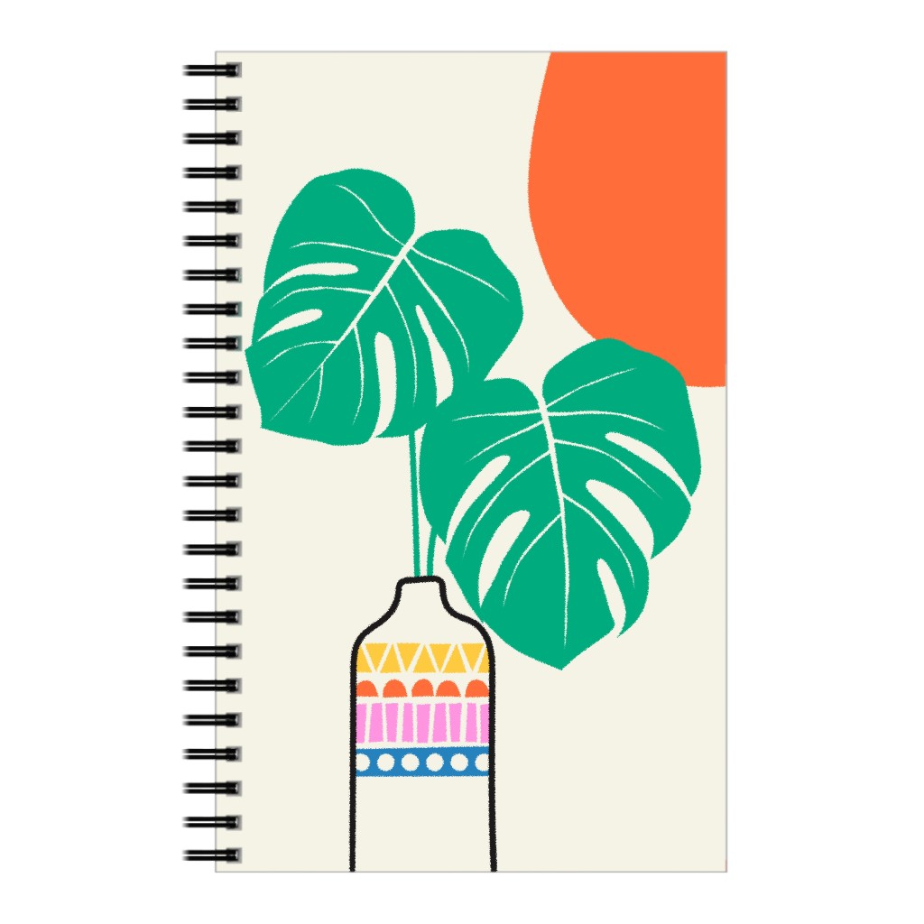 Monstera Leaves in a Vase - Neutral Notebook, 5x8, Multicolor