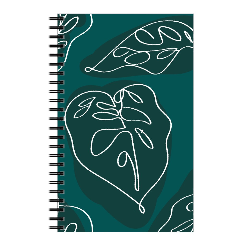 Minimalist Modern Line Art Monstera - Green Notebook, 5x8, Green