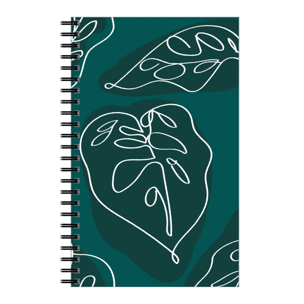 Minimalist Modern Line Art Monstera - Green Notebook, 5x8, Green, Classic Green