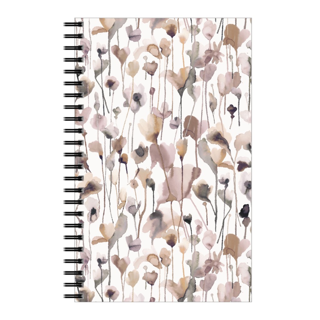 Watercolor Wild Rustic Flowers - Neutral Notebook, 5x8, Brown, Brown