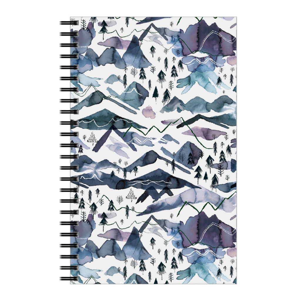 Watercolor Mountains - Blue on White Notebook, 5x8, Blue