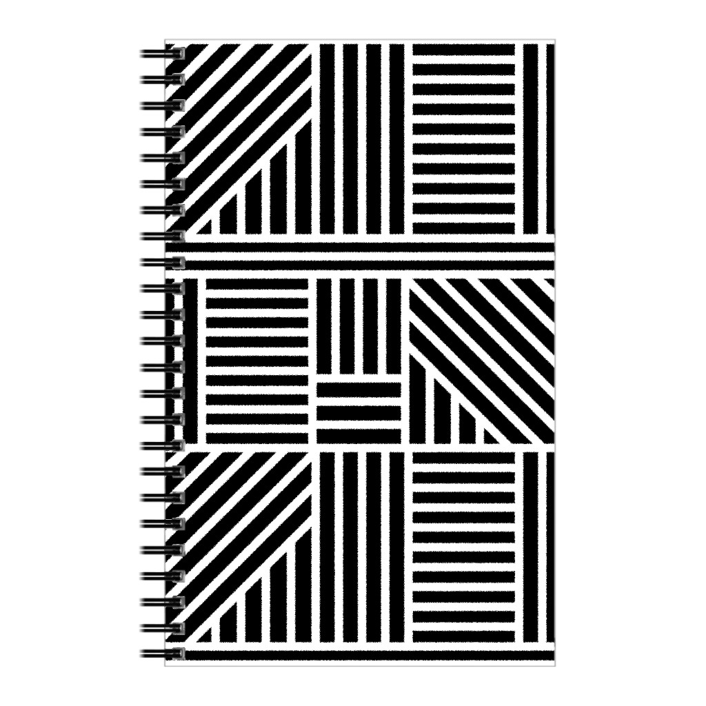 Geometric Lines - White and Black Notebook, 5x8, Black