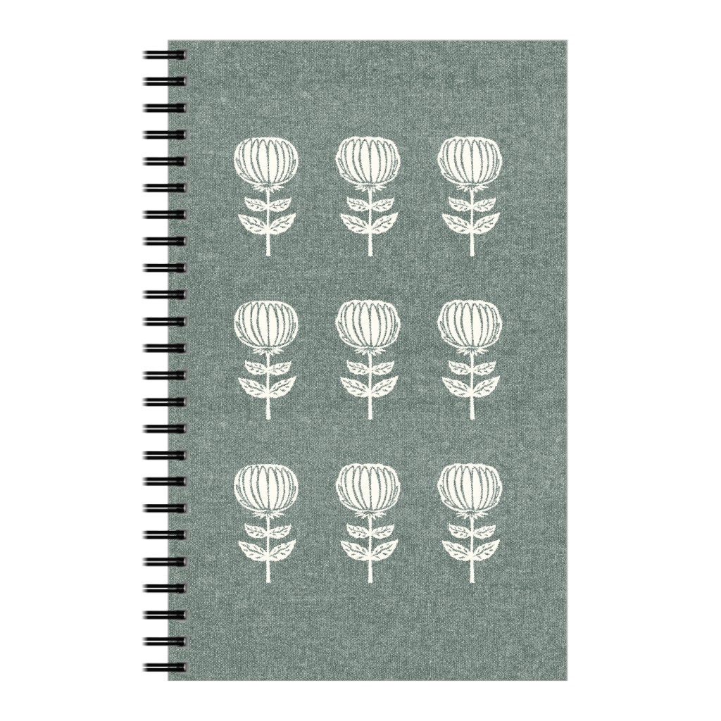 Block Print Floral Notebook, 5x8, Green