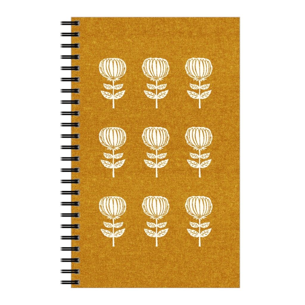 Block Print Floral Notebook, 5x8, Yellow