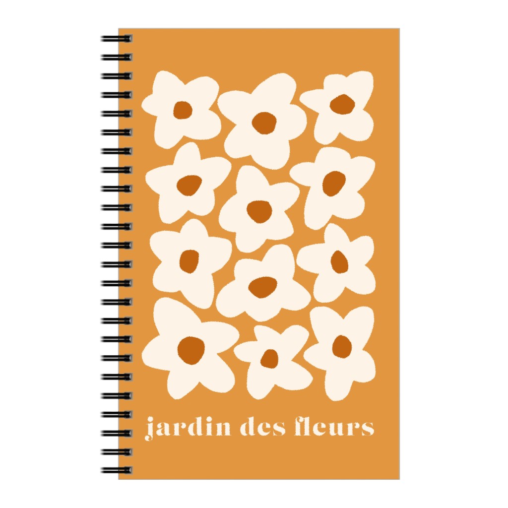Botanical Graphic Retro Flower Garden Notebook, 5x8, Orange, Amber