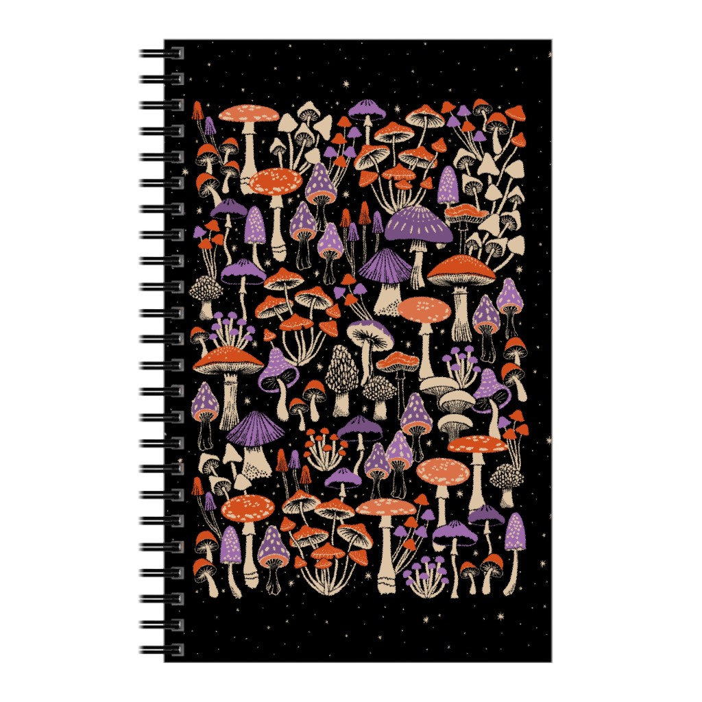 Mushrooms and Stars Notebook, 5x8, Purple