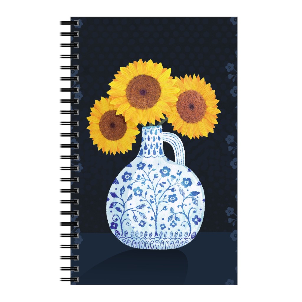 Vase of Sunflowers - Yellow on Black Notebook, 5x8, Multicolor