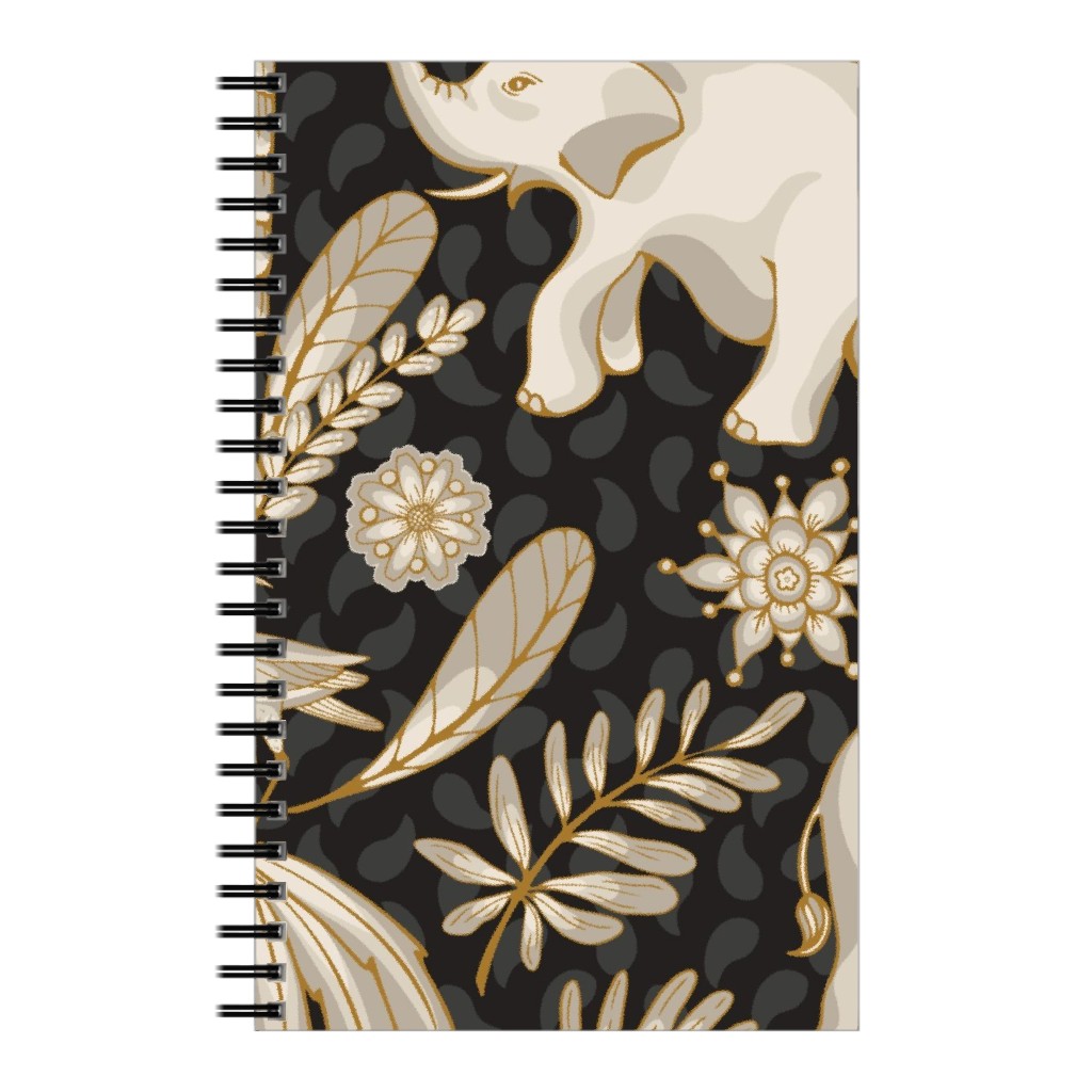 Elephant Love - Neutral on Dark Notebook, 5x8, Black