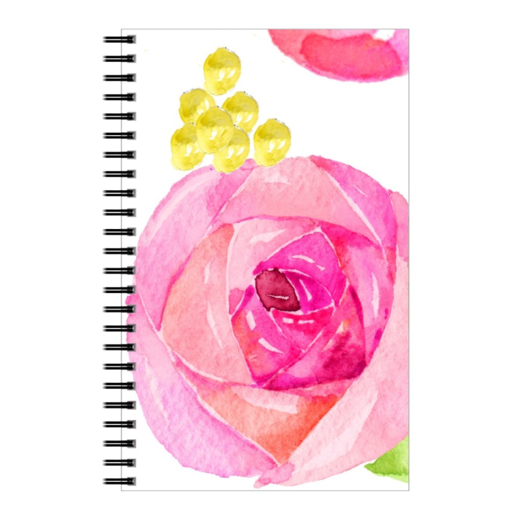 Spring Peonies, Roses, and Poppies - Watercolor Notebook, 5x8, Pink, Bright Pink