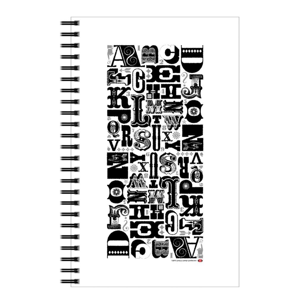 Woodtype Alphabet - Black & White Notebook, 5x8, Black