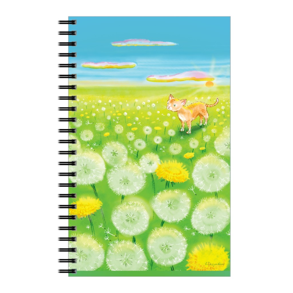 Cat in Dandelion Field Notebook, 5x8, Multicolor