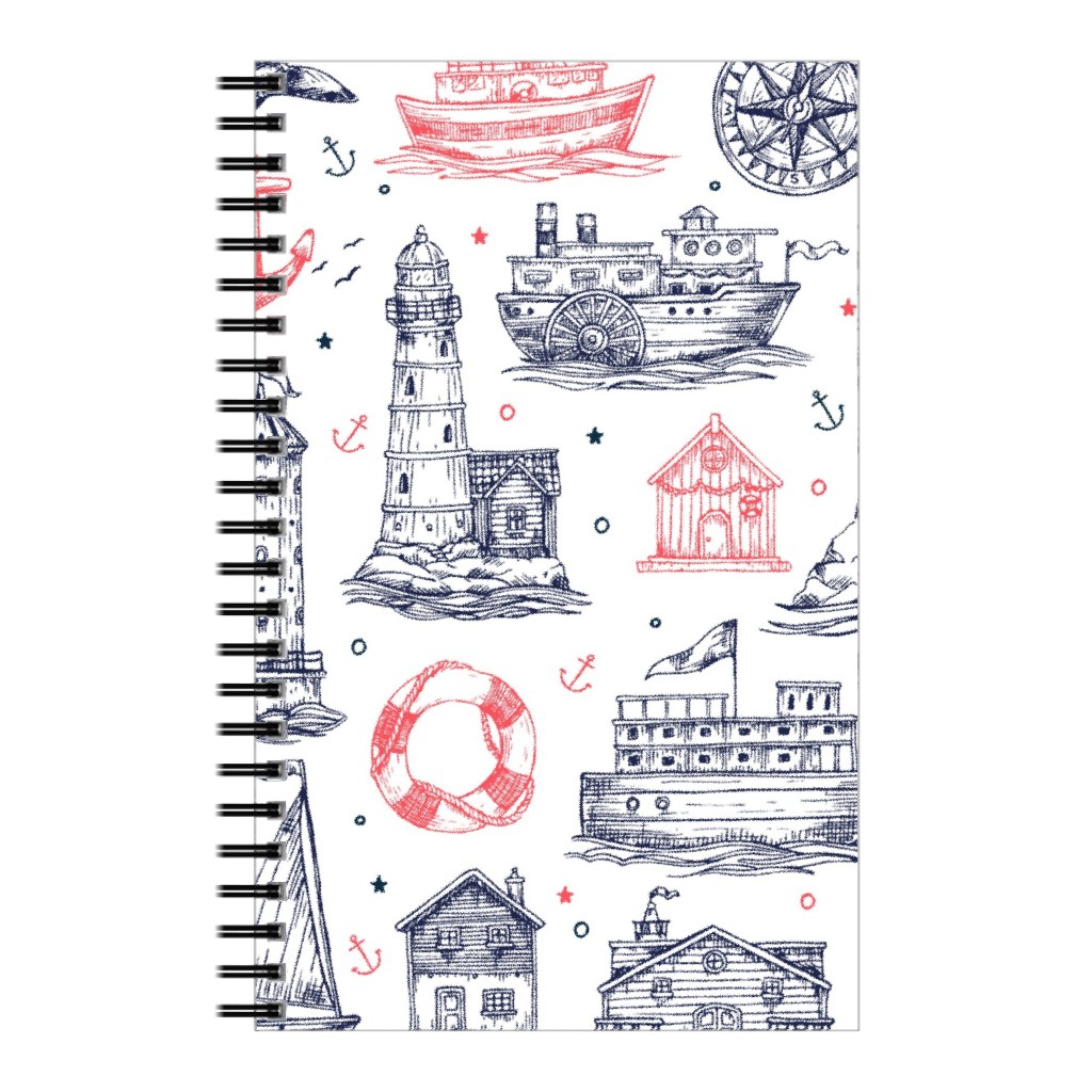 Sea Stories - Navy and Pink Notebook, 5x8, Blue
