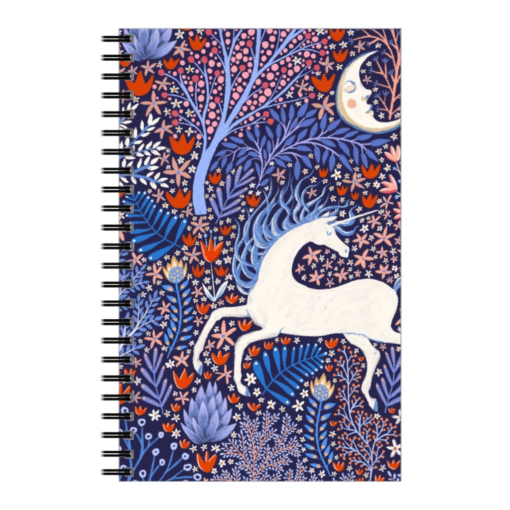 Unicorn in Nocturnal Forest - Purple Notebook, 5x8, Purple, Purple