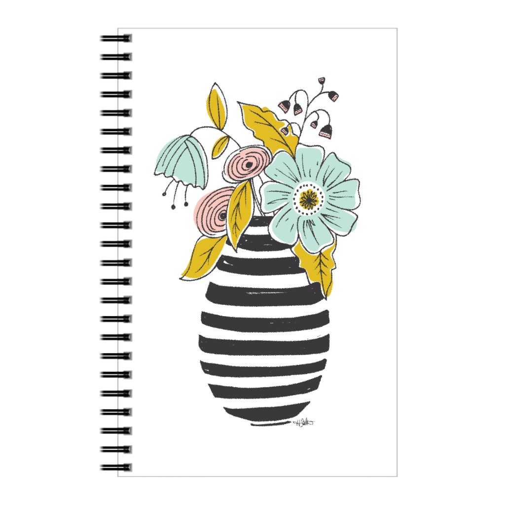 Summer Floral Vase Notebook, 5x8, Multicolor, White