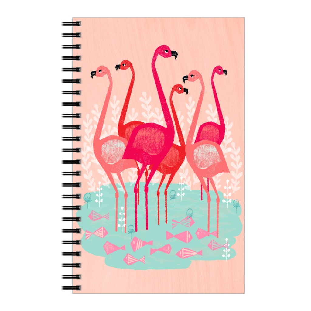 Flamingos & Fish - Pink Notebook, 5x8, Pink