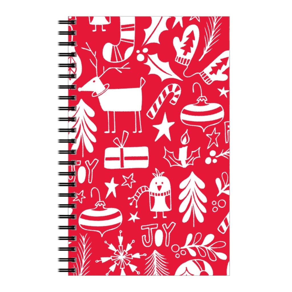 Peace & Joy Christmas - Red Notebook, 5x8, Red, Red