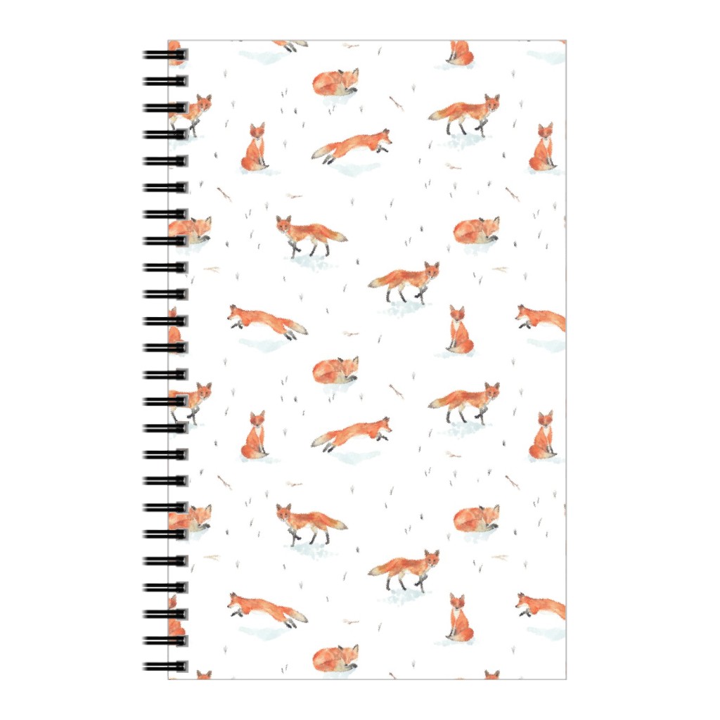 Winter Fox - White Notebook, 5x8, Orange