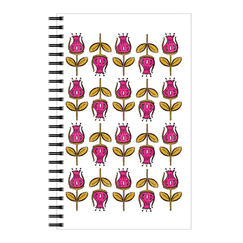 Scandi Block Print Notebook, 5x8, Red, Antique White