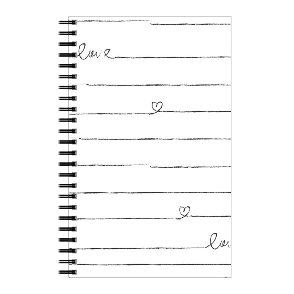 Love Note - Stripes - Black and White Notebook, 5x8, White