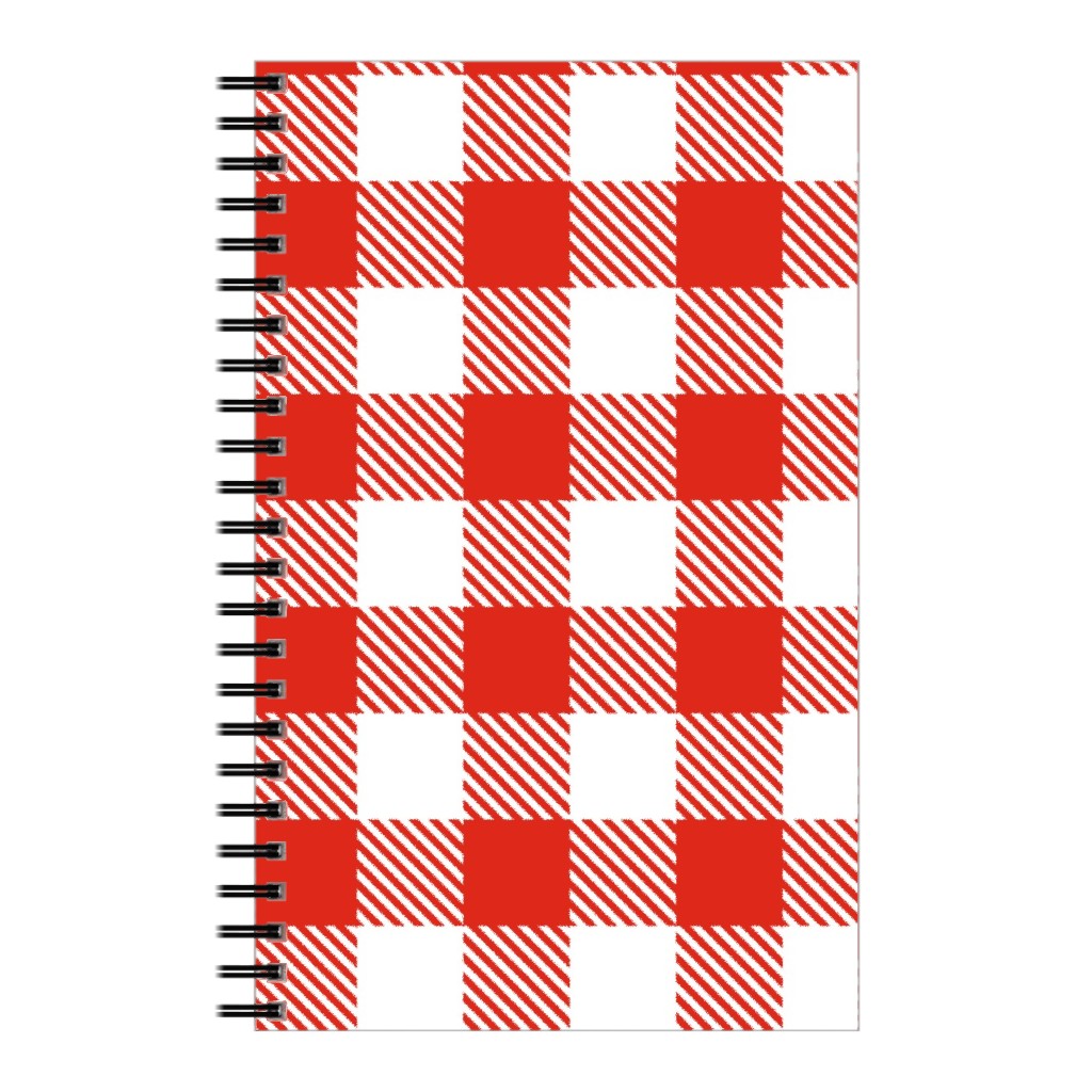 Red Gingham Pattern Notebook, 5x8, Red, Red