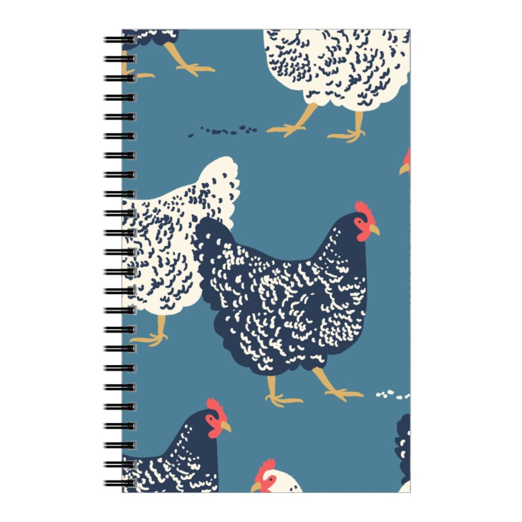 Farmhouse Chickens on Blue Notebook, 5x8, Blue