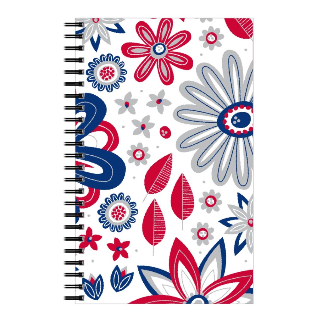 Bohemian Fields - Red, White and Blue Notebook, 5x8, Red, Red