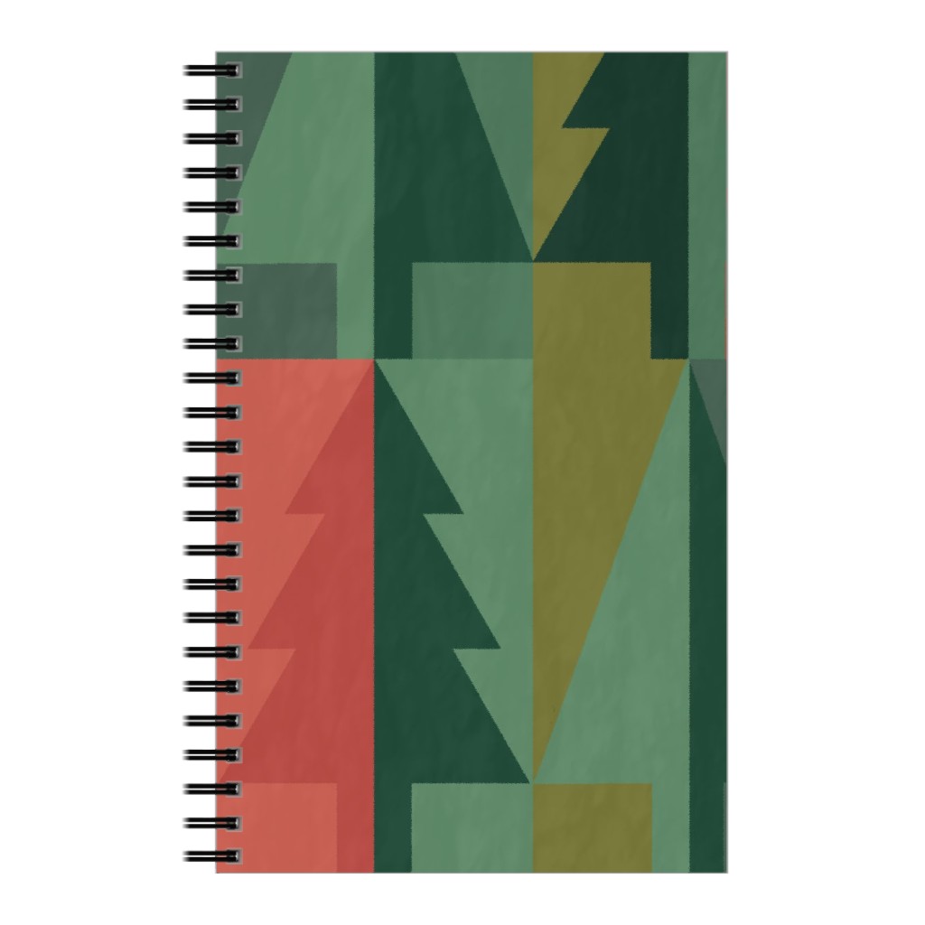 Geometric Forest - Red and Green Notebook, 5x8, Green