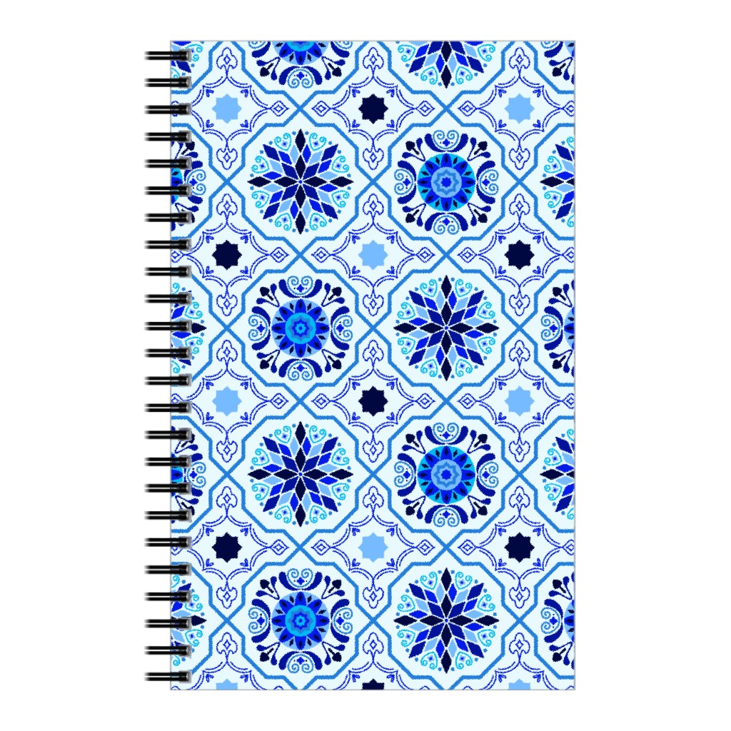 Cheery Royal Blue Modern Moorish Tiles - Blue Notebook, 5x8, Blue