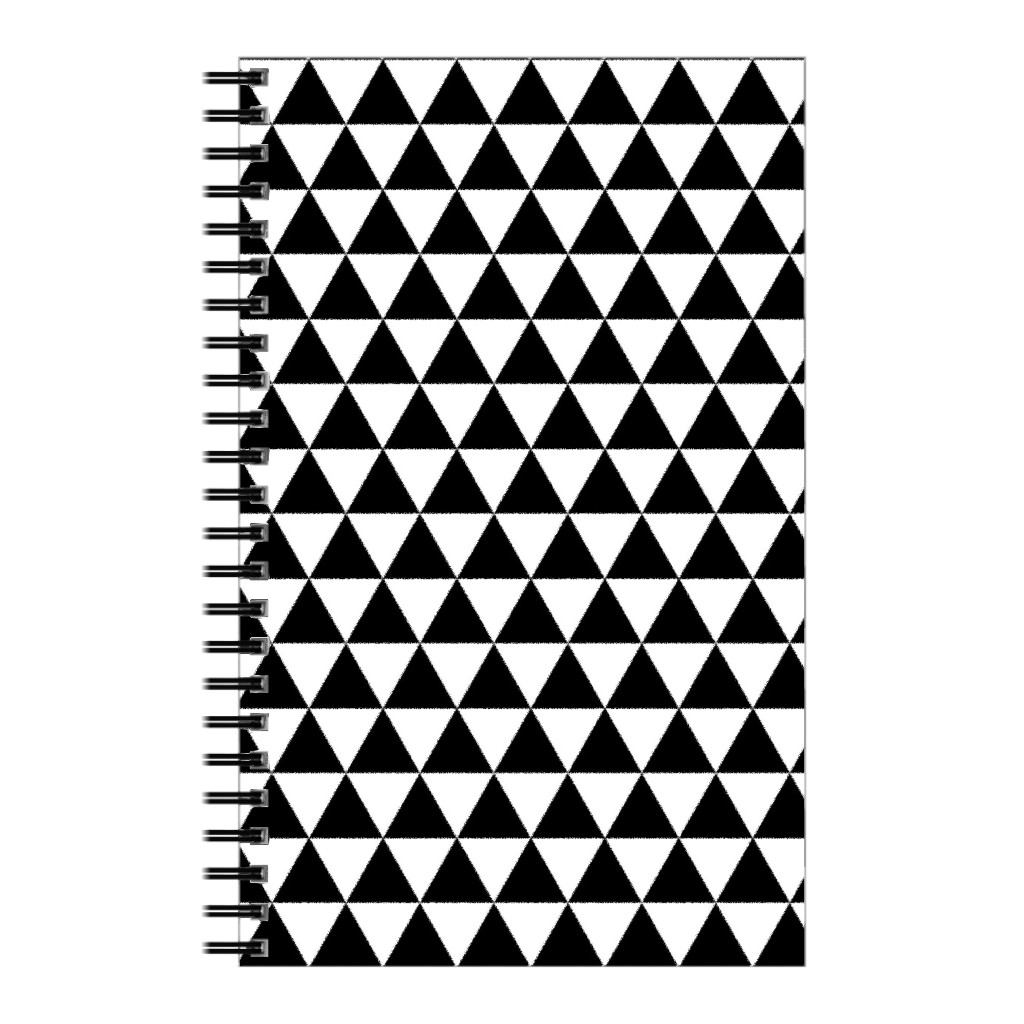 Triangles - Geometric - Black & White Notebook, 5x8, Black