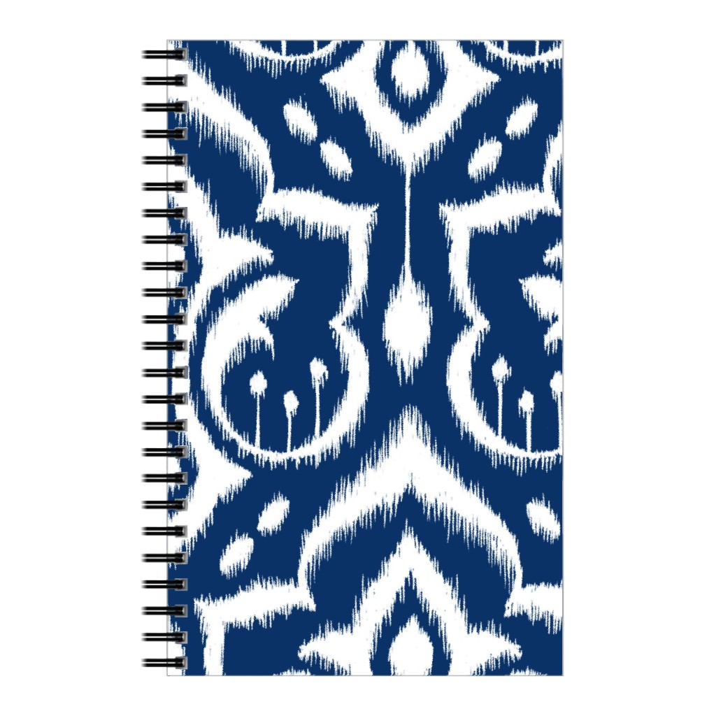 Ikat Damask - Midnight Navy Notebook, 5x8, Blue, True Blue