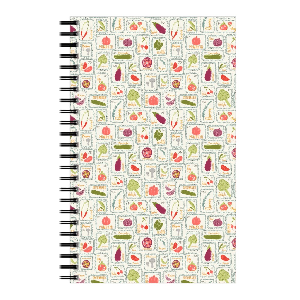 Farmer's Market Veggies - Living Coral, Goldenrod, Purple, Green, & Gray Notebook, 5x8, Multicolor