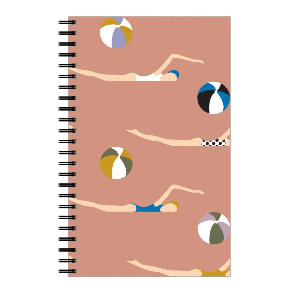 New Nautical Beach Babes - Muddy Clay Notebook, 5x8, Pink, Bright Pink