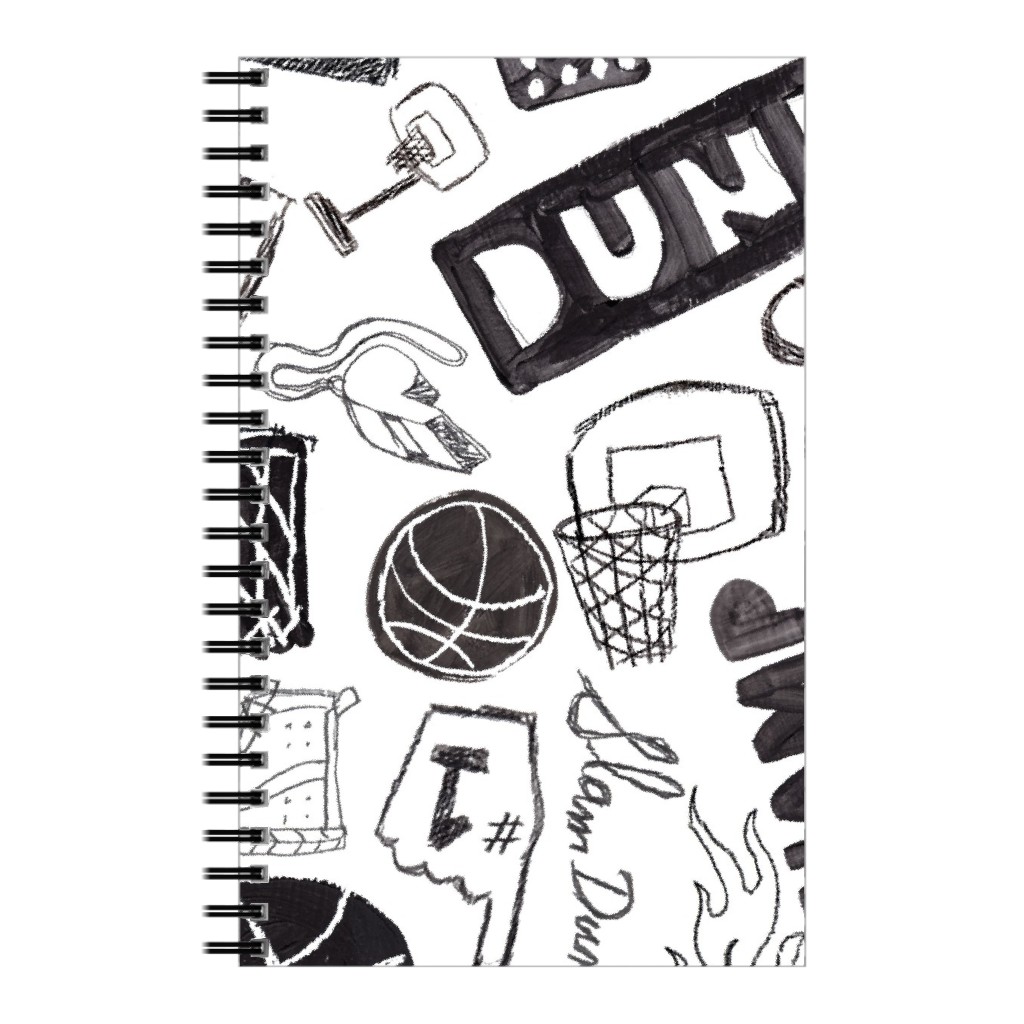 Basketball - Black and White Notebook, 5x8, White