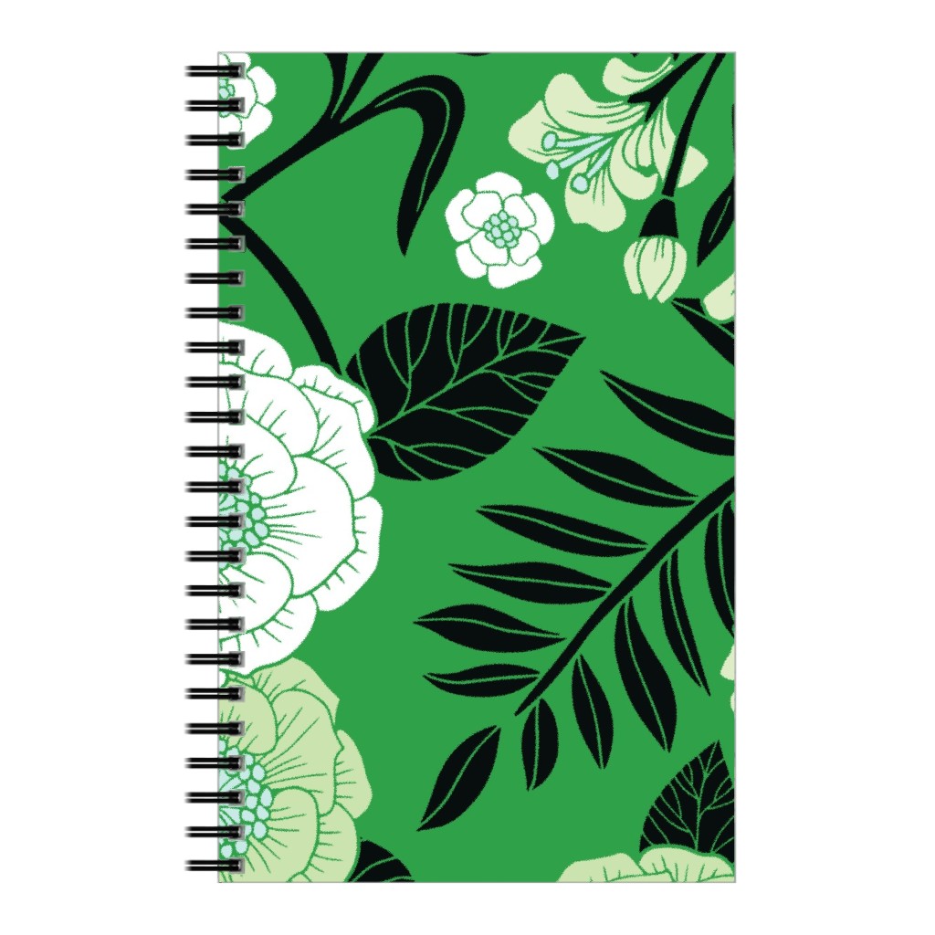 Green, Black & White Floral Pattern Notebook, 5x8, Green