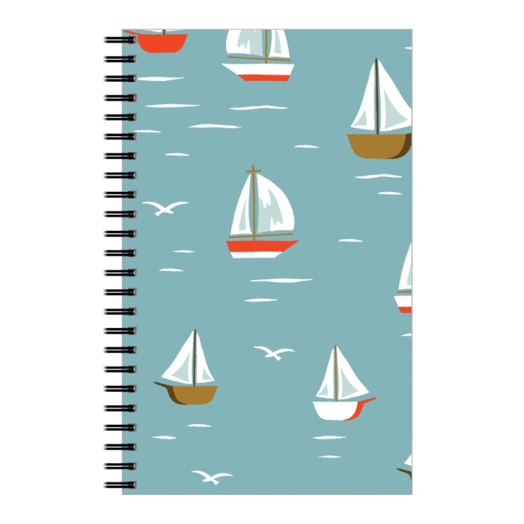 Sailboats Notebook, 5x8, Blue, Deep Turquoise