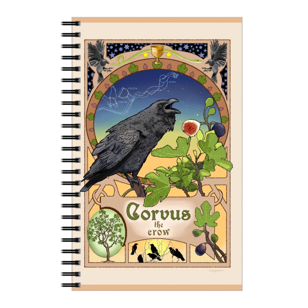 Art Nouveau Crow Notebook, 5x8, Multicolor